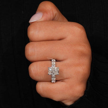 3.00 CT Radiant Cut Lab Grown Diamond Hidden Halo Engagement Ring