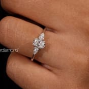 0.70 TCW Oval Lab Created Diamond Engagement Ring,Side Pear Diamonds,Three Stone Wedding Ring,Diamond Promise Ring,Gift For Her