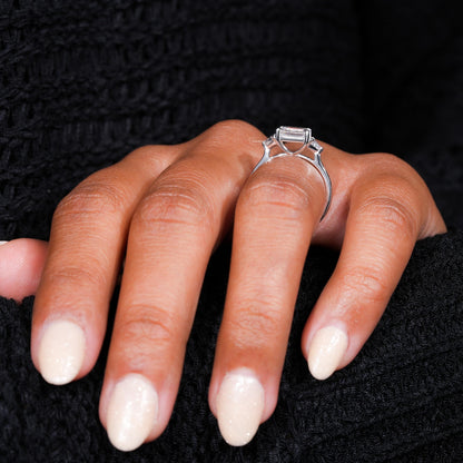 Trillion & Emerald East West Engagement Ring,Three Stone Lab grown Diamond Ring