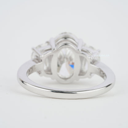 4CT Oval Lab Diamond Ring | Three Stone Wedding Ring