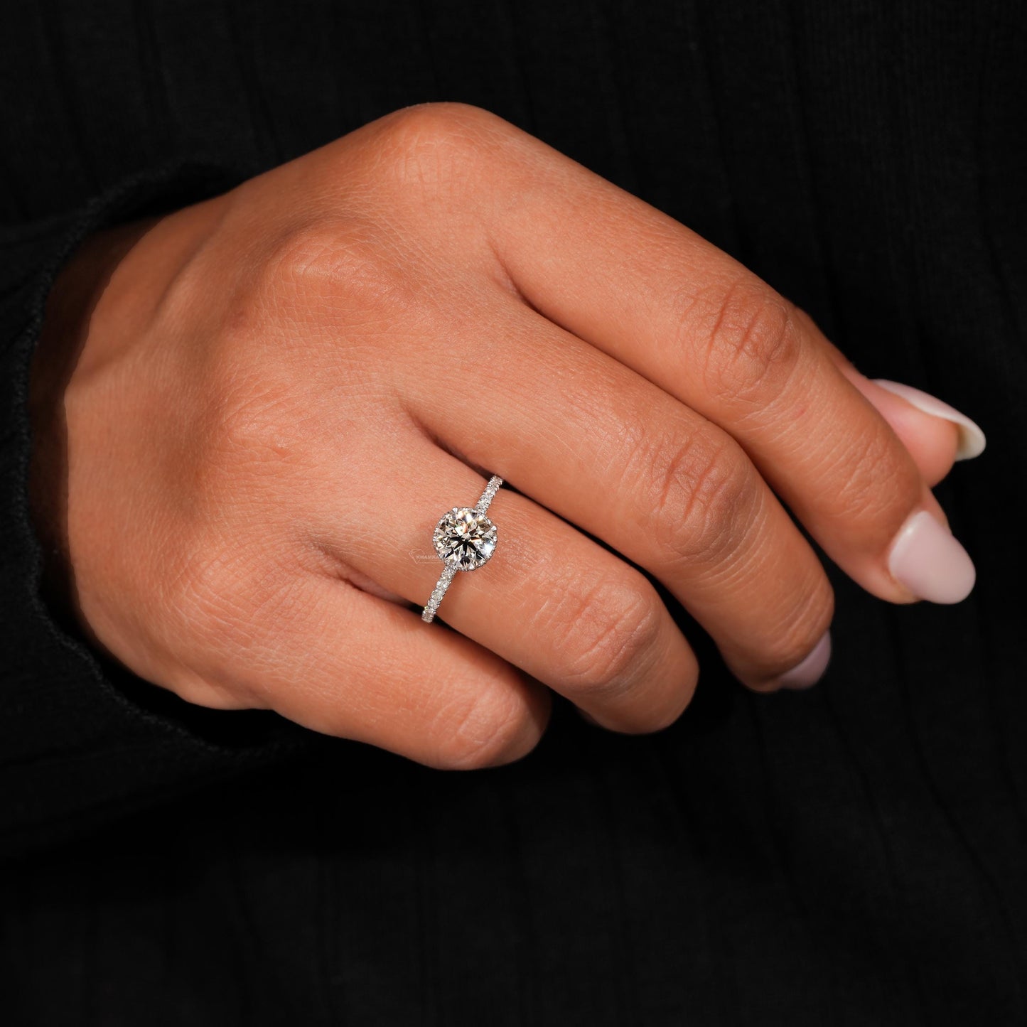 1CT Round Lab Diamond Hidden Halo Wedding Ring