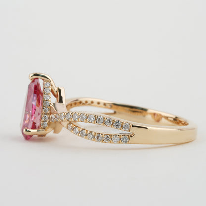 1.00 CT Vivid Pink Colored Pear Cut Lab Grown Diamond Engagement Ring Twisted shank Wedding Ring, Conflict Free Diamond Ring Gift For Her