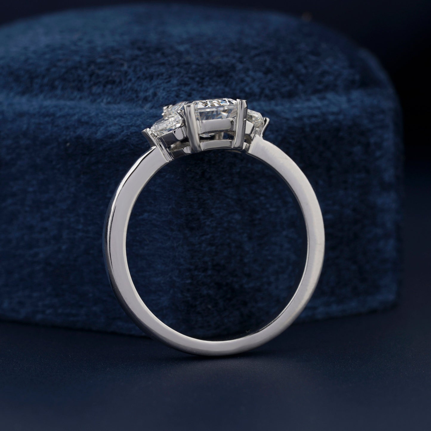 1Ct Emerald Lab Diamond Three Stone Engagement Ring