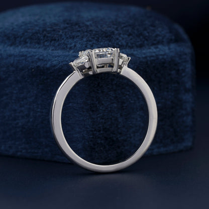 1Ct Emerald Lab Diamond Three Stone Engagement Ring