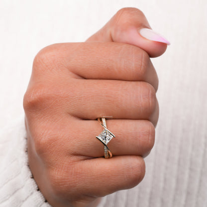 IGI Certified Princess Cut Lab Grown Diamond Bypass Engagement Ring