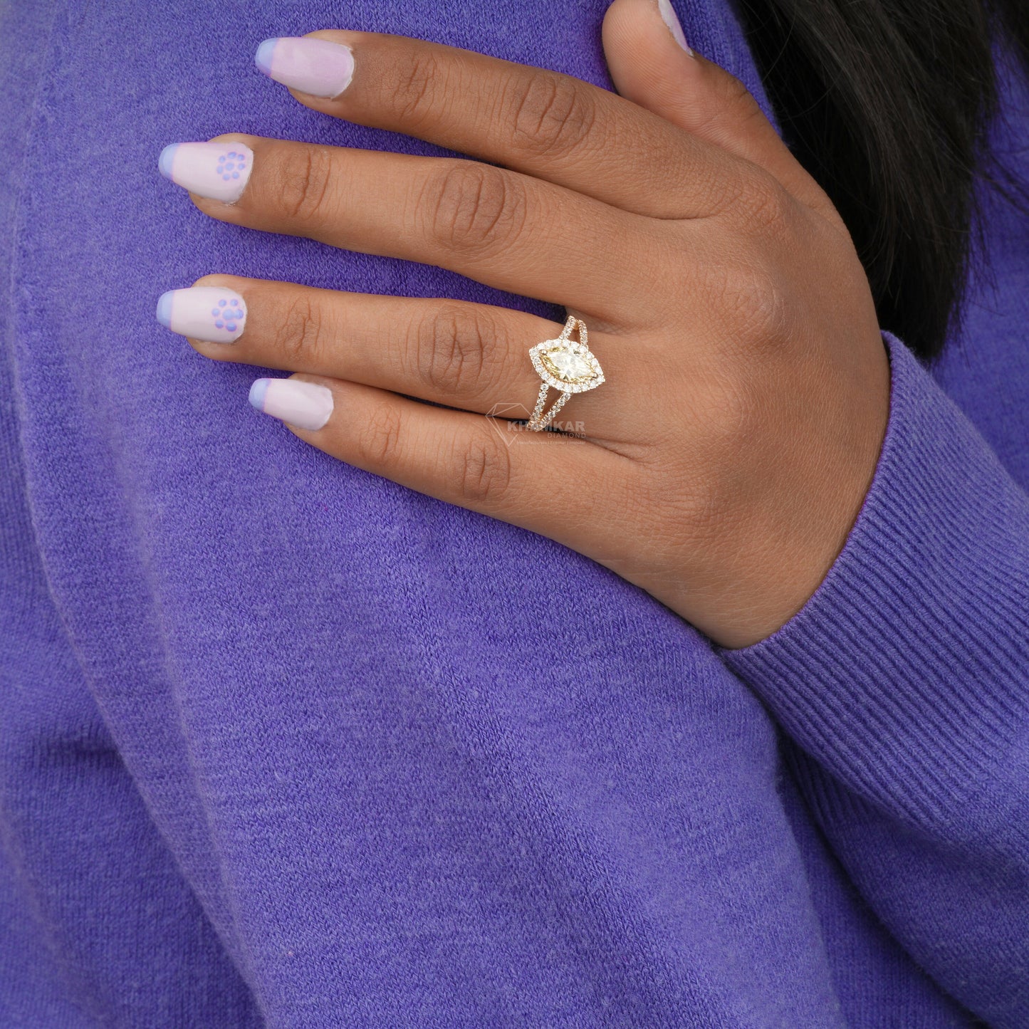 Yellow Marquise Cut Lab Created Diamond Halo Engagement Ring