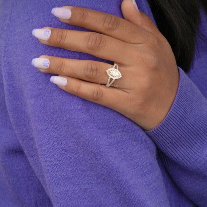 Yellow Marquise Cut Lab Created Diamond Halo Engagement Ring