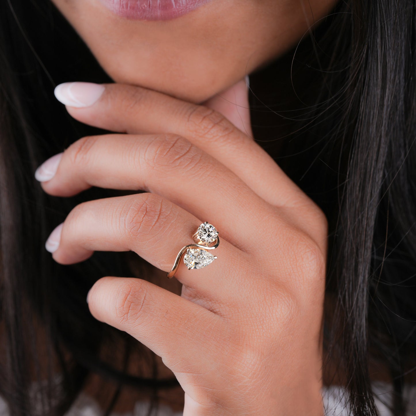 2CT Toi et Moi Diamond Ring – Round & Pear Ring for Her