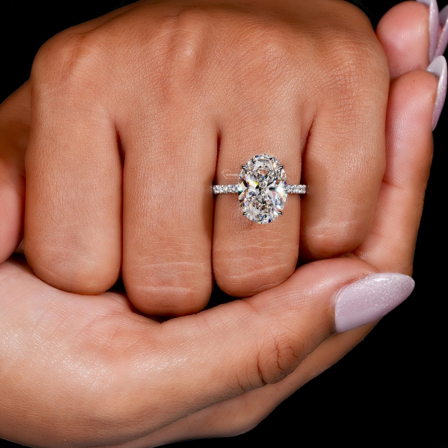 5CT Oval Lab Grown Diamond Hidden Halo Engagement Ring