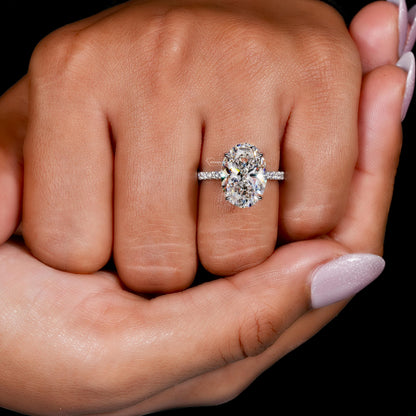 5CT Oval Lab Grown Diamond Hidden Halo Engagement Ring