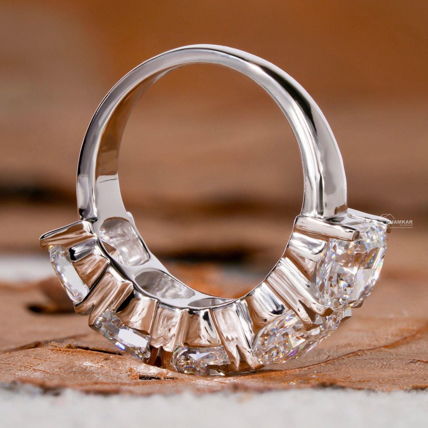 5 TCW Cushion Cut Lab Diamond Band | Five Stone Wedding Ring