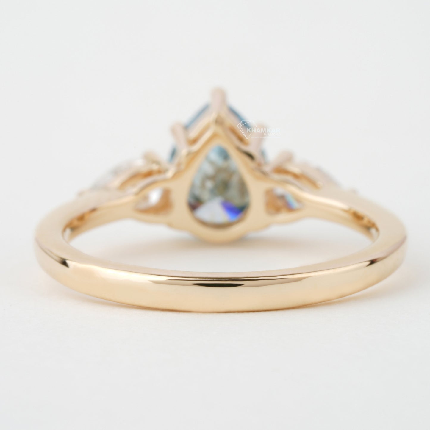 1.40 TCW Blue Colored Pear Cut Lab Grown Diamond Wedding Ring 3 Stone Diamond Ring For Perfect valentine's Gift Unique Engagement Ring
