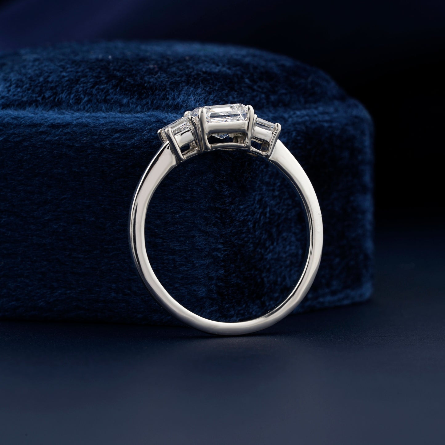 1CT Asscher Cut Lab Grown Diamond Three Stone Engagement Ring