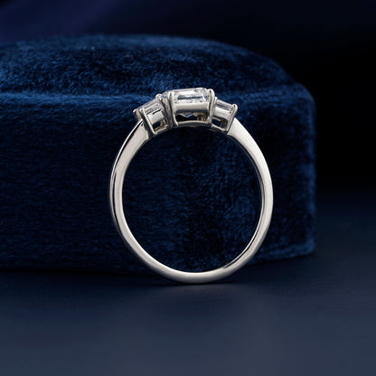1CT Asscher Cut Lab Grown Diamond Three Stone Engagement Ring