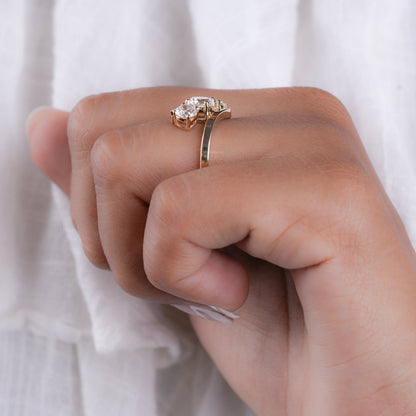Round Lab Diamond Bypass Ring, 3 Stone Engagement Ring for Her