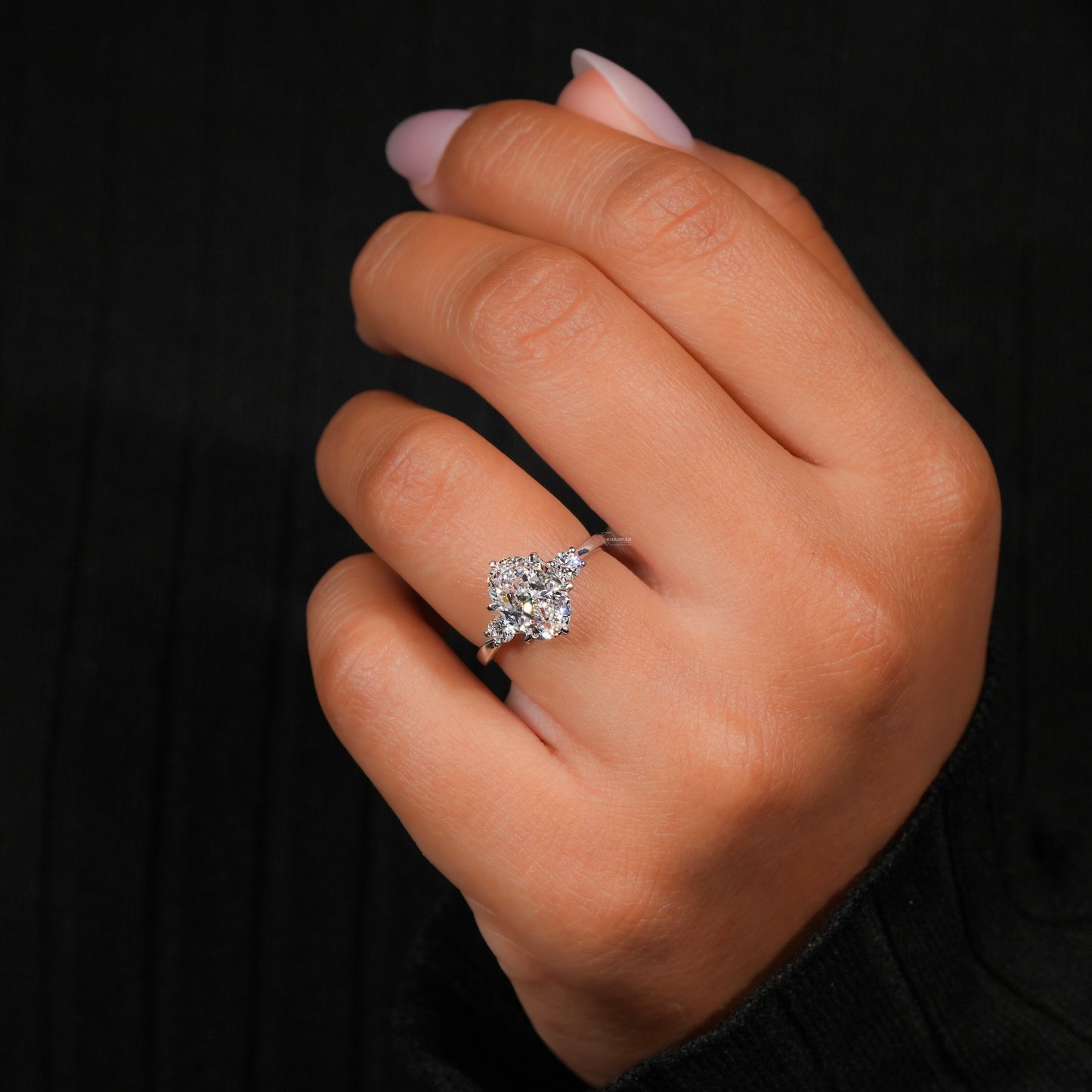 2CT Oval Three Stone Lab Grown Diamond Engagement Ring