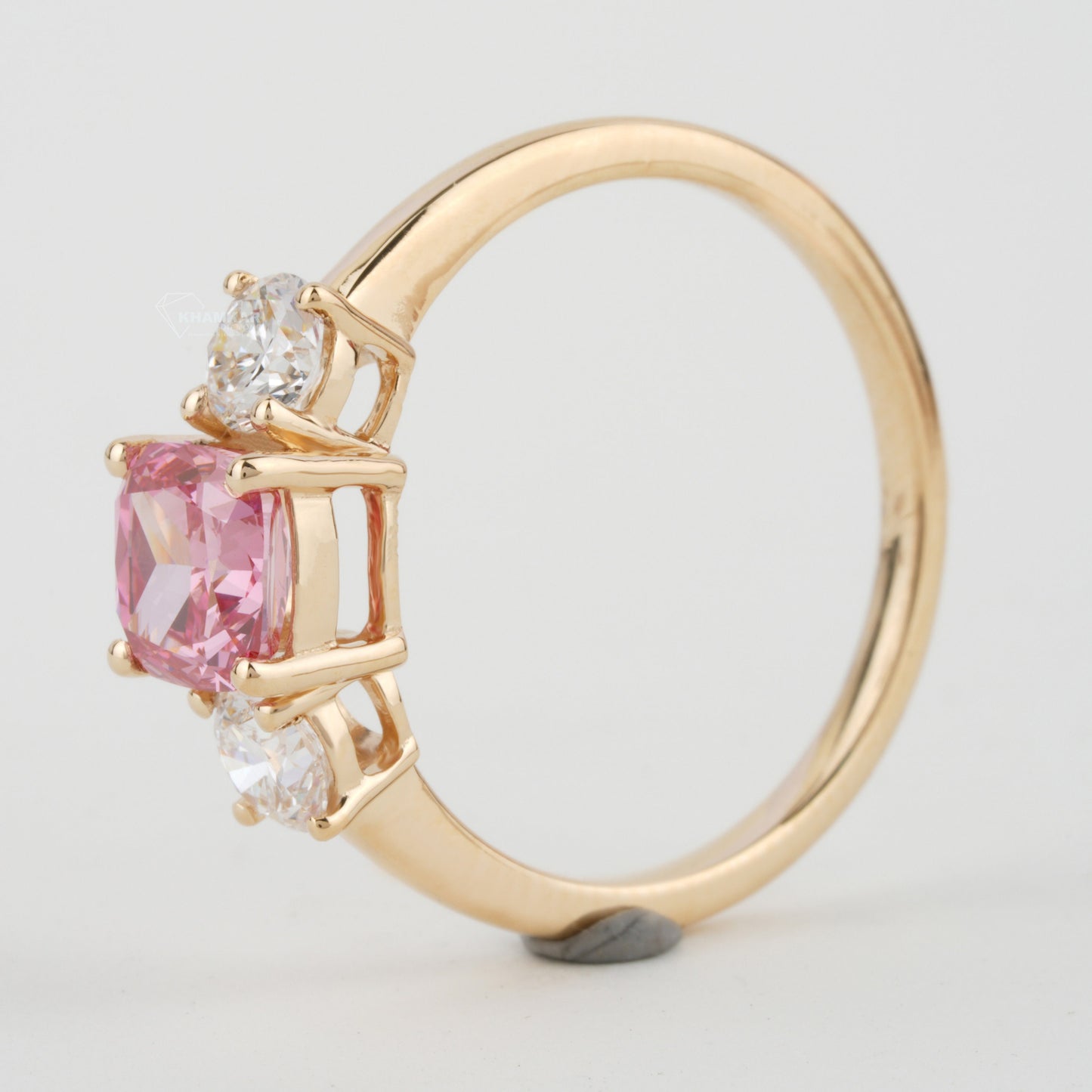 1 CT Pink Cushion Cut Lab Diamond Three Stone Engagement Ring