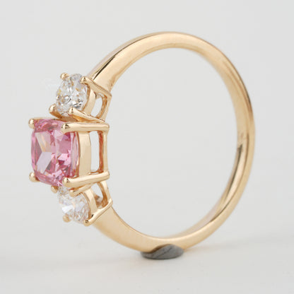 1 CT Pink Cushion Cut Lab Diamond Three Stone Engagement Ring
