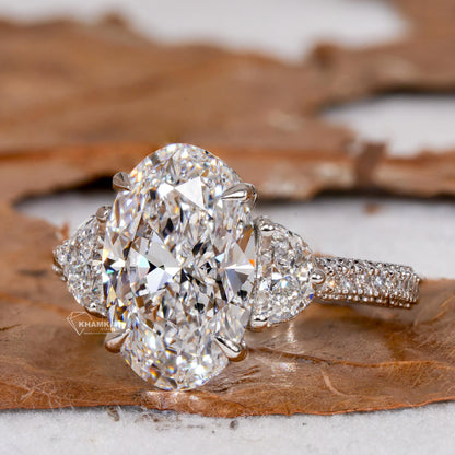 4CT Oval Lab Grown Diamond Three Stone Ring | Trilogy Engagement Ring