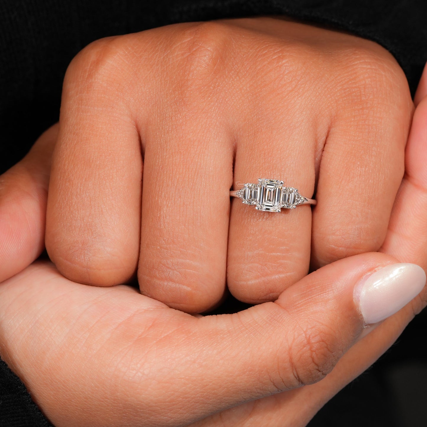 1.65TCW Emerald Cut Lab Diamond Trilogy Ring For Her