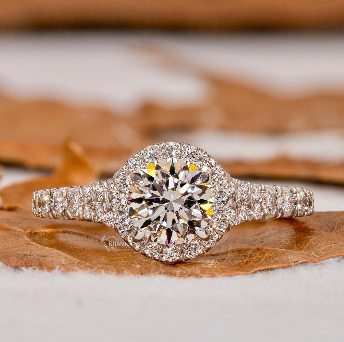 Round Lab Diamond Halo Engagement Ring – Split Shank