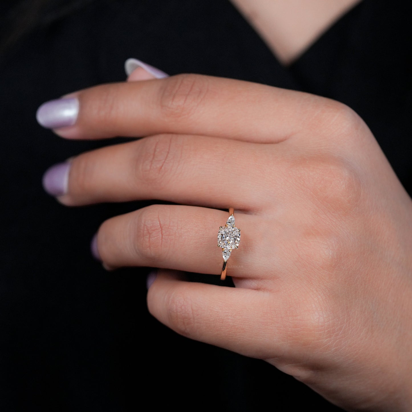 1CT Cushion Cut Lab Diamond Three Stone Engagement Ring