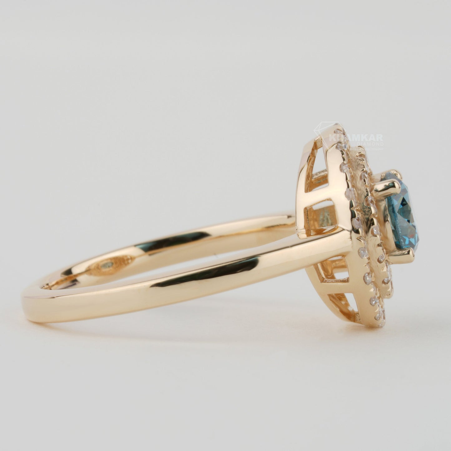 Blue Round Lab Grown Diamond Ring | Double Halo Engagement Ring