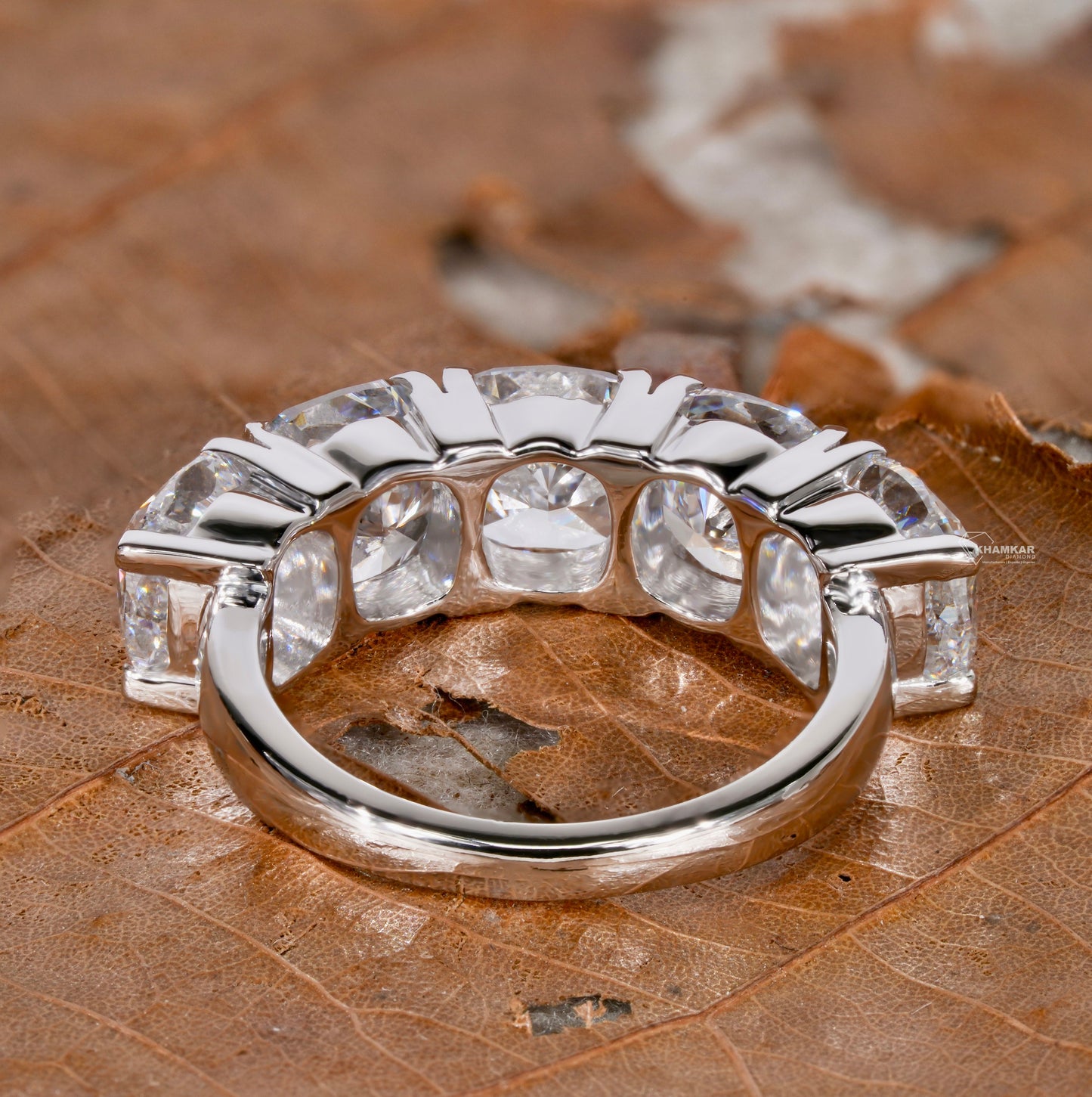 5 TCW Cushion Cut Lab Diamond Band | Five Stone Wedding Ring