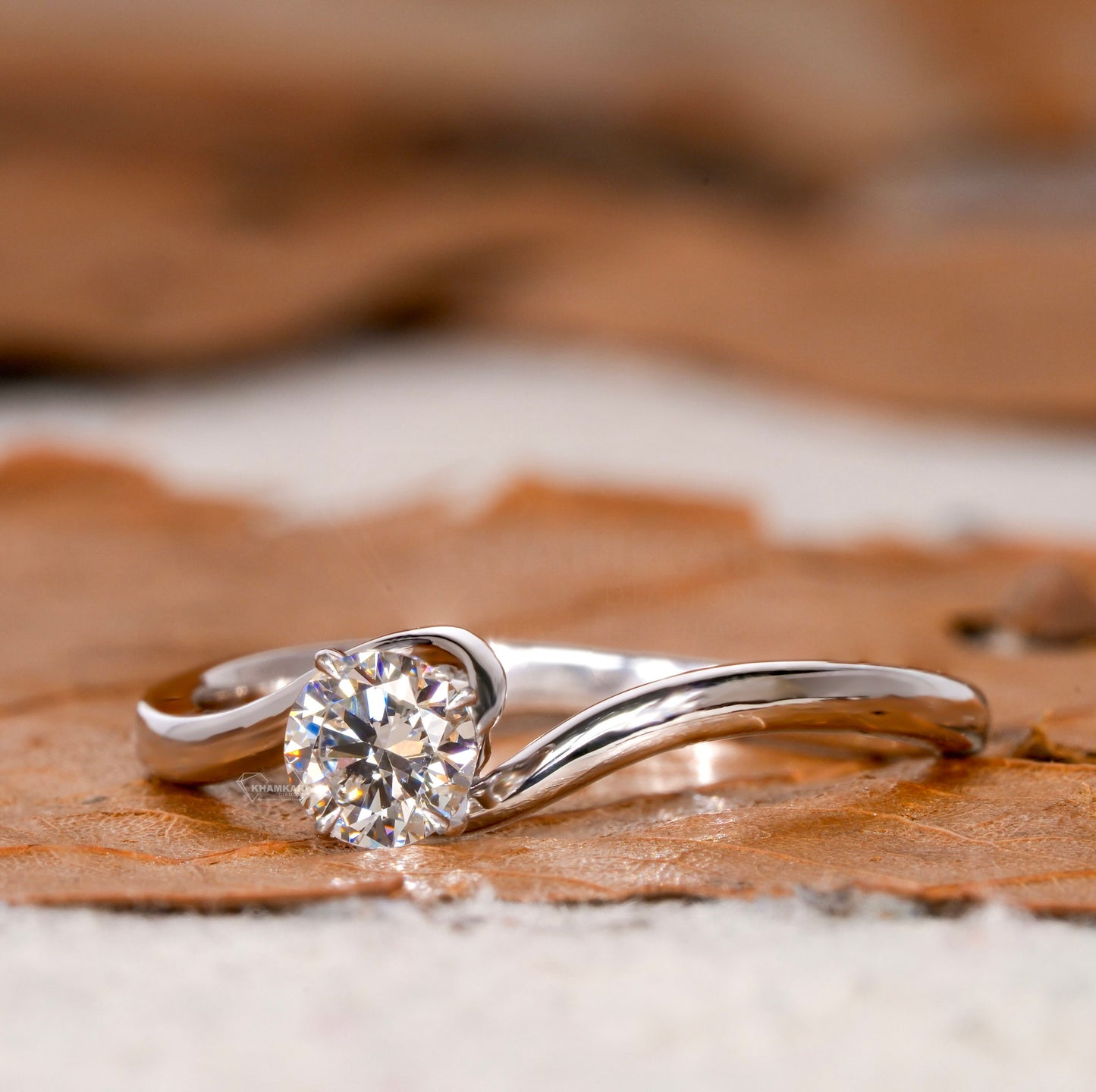 Round Brilliant Cut Lab Diamond Bypass Solitaire Engagement Ring for Women