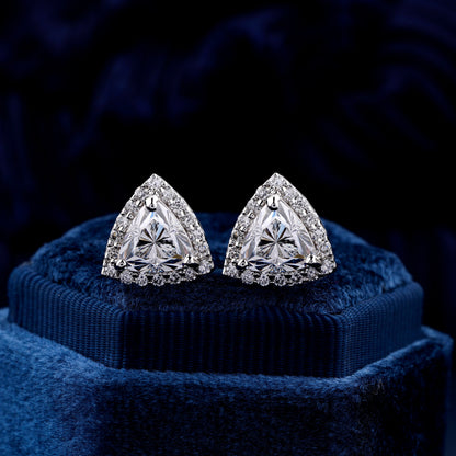 2 CT Trillion Cut Lab Diamond Halo Screw Back Stud Earrings