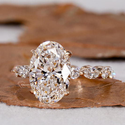 3.50CT Oval Lab Diamond Engagement Ring Marquise & Round Pave