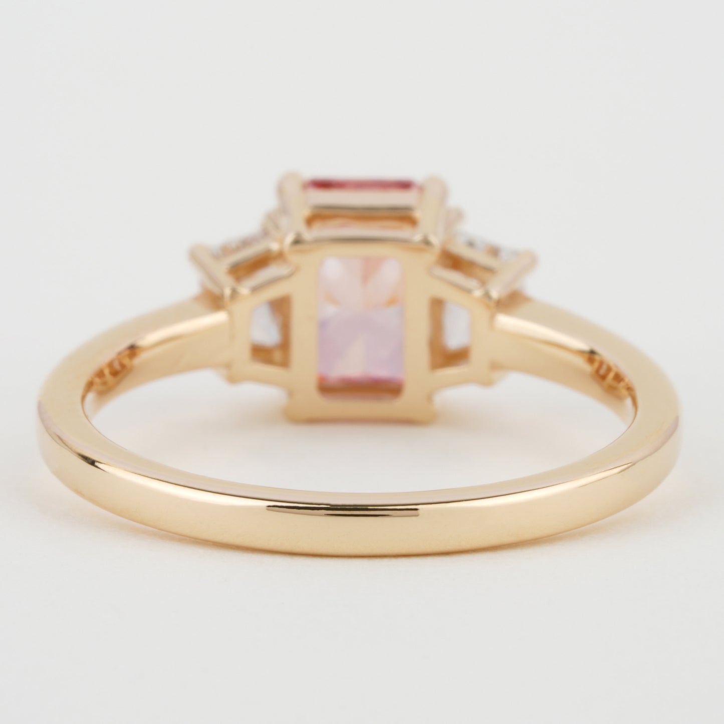 1 Ct Pink Radiant Cut Lab Grown Diamond Three Stone Engagement Ring for Her