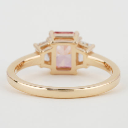 1 Ct Pink Radiant Cut Lab Grown Diamond Three Stone Engagement Ring for Her