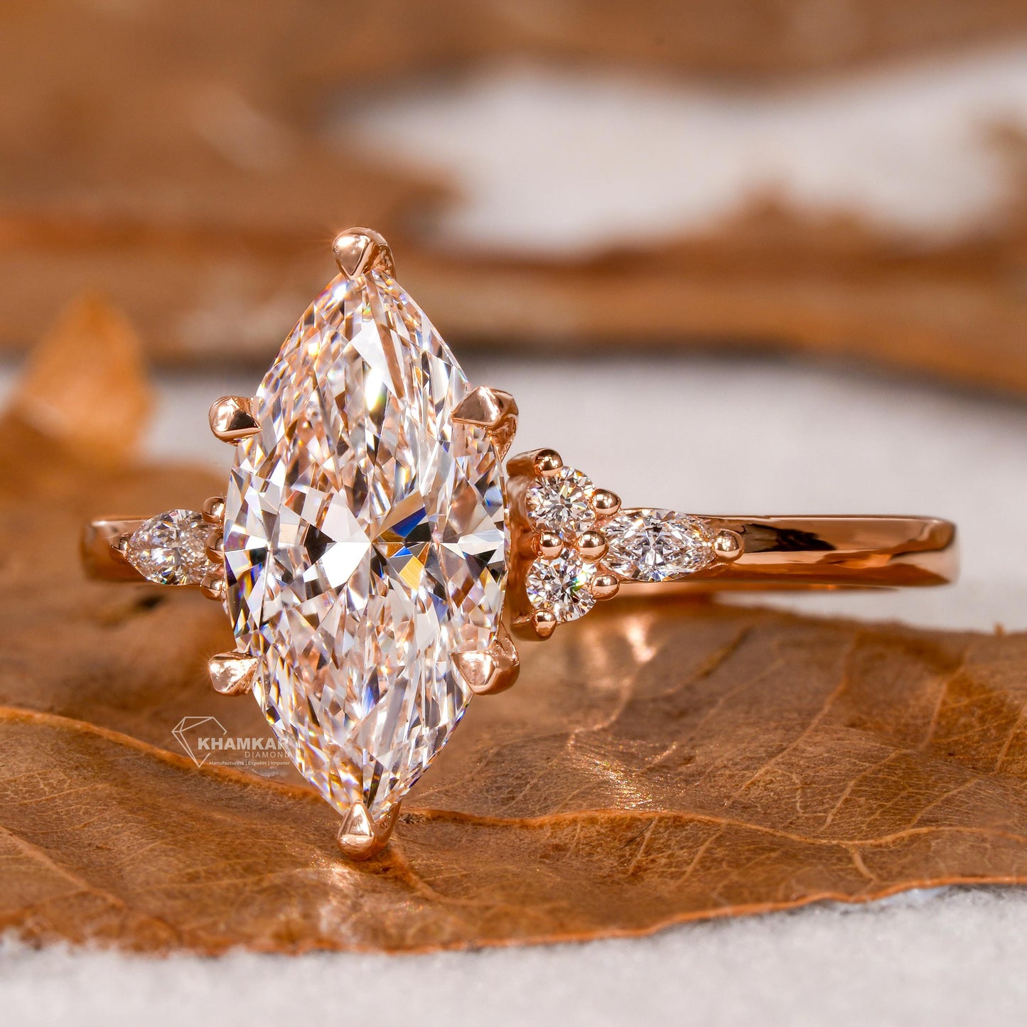 1.5CT Marquise Lab Diamond Engagement Ring IGI Certified Rose Gold