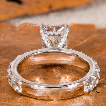 3.00 CT Radiant Cut Lab Grown Diamond Hidden Halo Engagement Ring