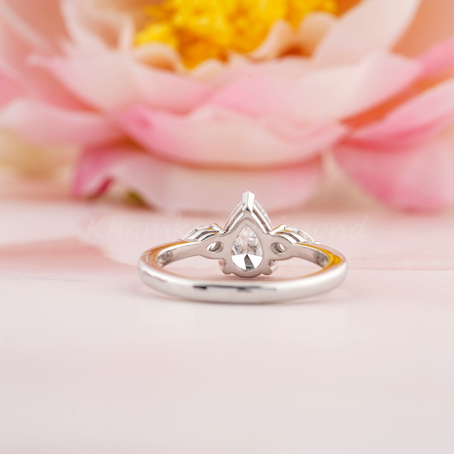 Lab Grown Pear Diamond Three Stone Engagement Ring Promise Ring for Her