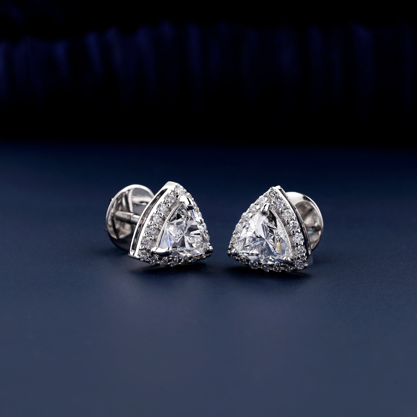 2 CT Trillion Cut Diamond Halo Screw Back Stud Earrings 14K White Gold Stud Earrings Eco-Friendly Bridal Earring Triangle Halo Earrings
