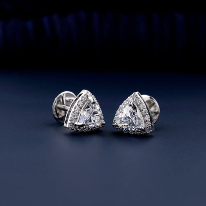 2 CT Trillion Cut Lab Diamond Halo Screw Back Stud Earrings