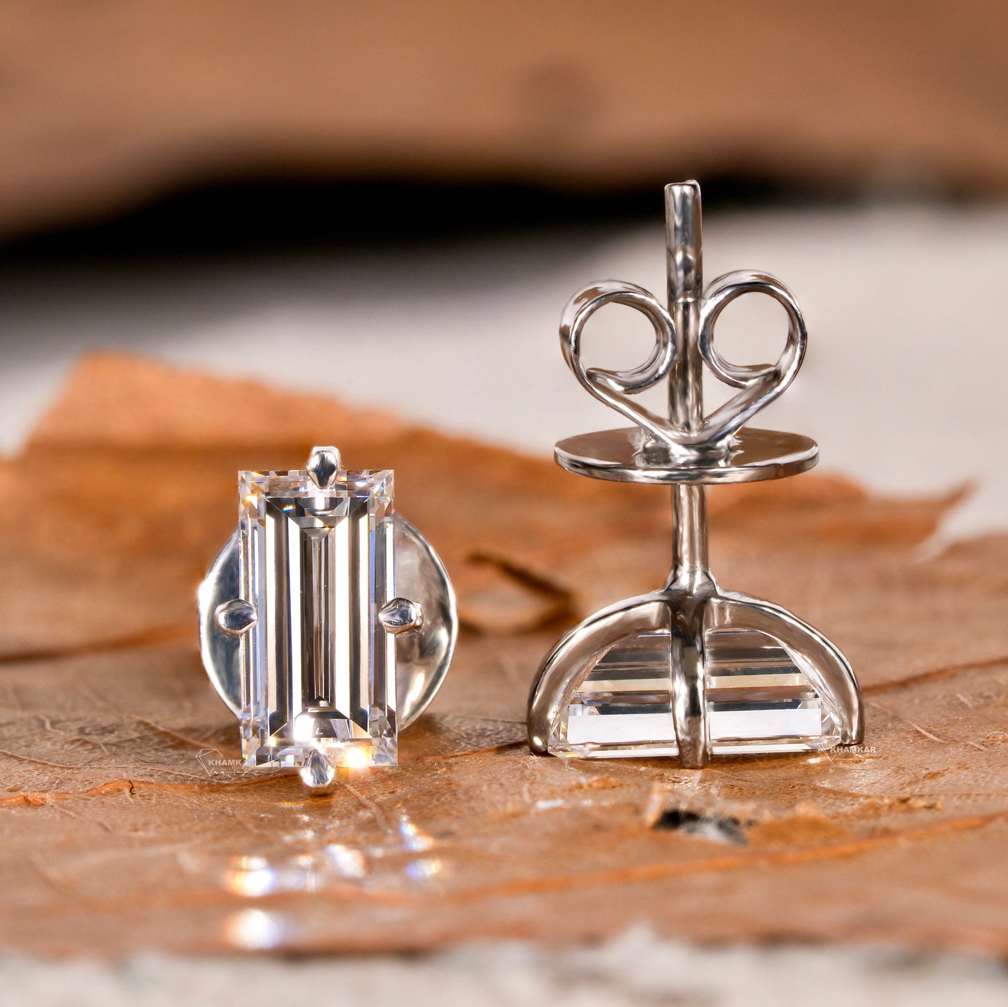 Baguette Lab Grown Diamond Stud Earrings,0.50-2.00 CT Push/Screw Back Earrings,Comfort Fit Earrings for Daily Wear,Diamond Studs for Wife