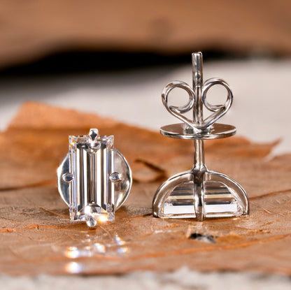Baguette Cut Lab Grown Diamond Stud Earrings in 14K Gold