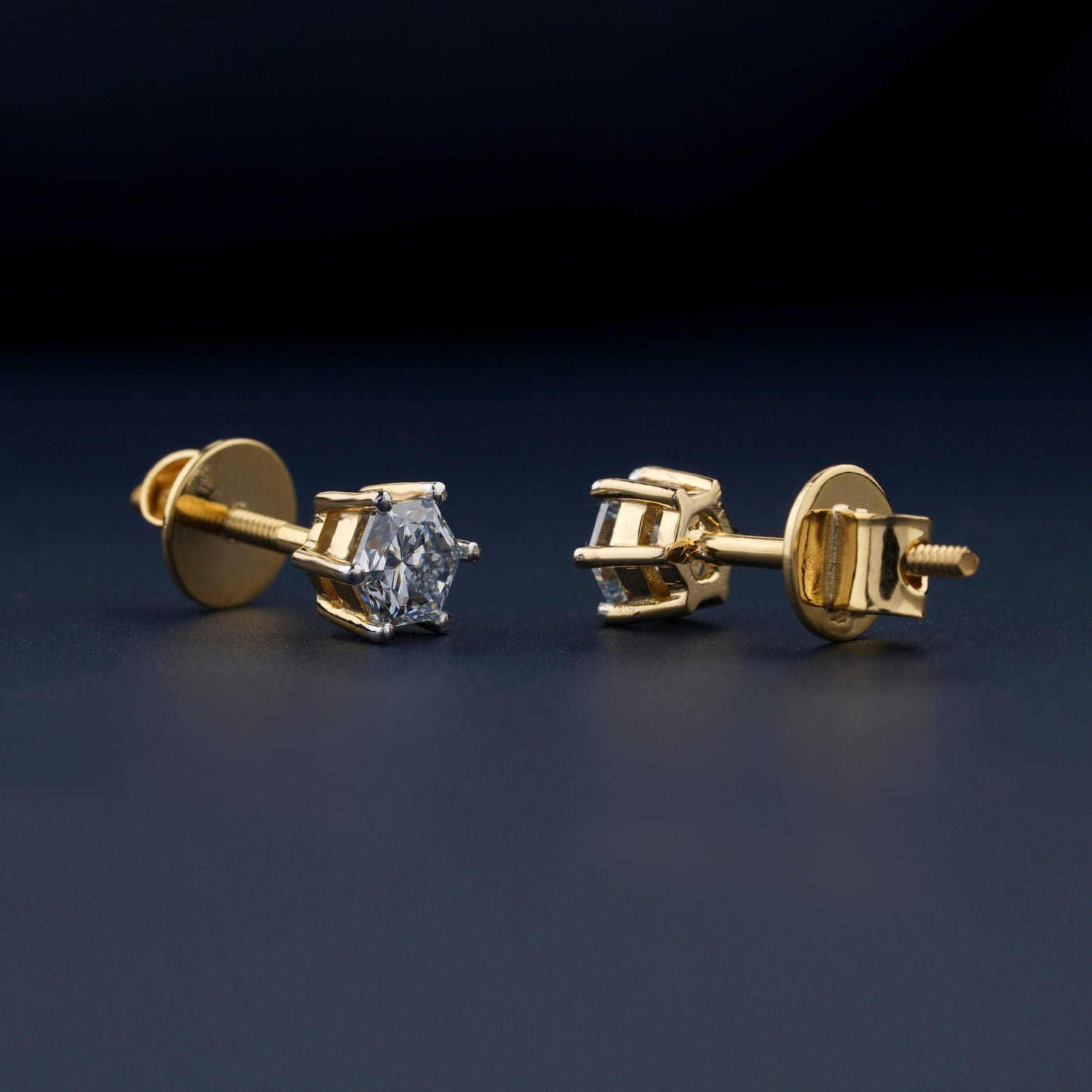 Light Blue Hexagon Lab Grown Diamond Solitaire Stud Earrings