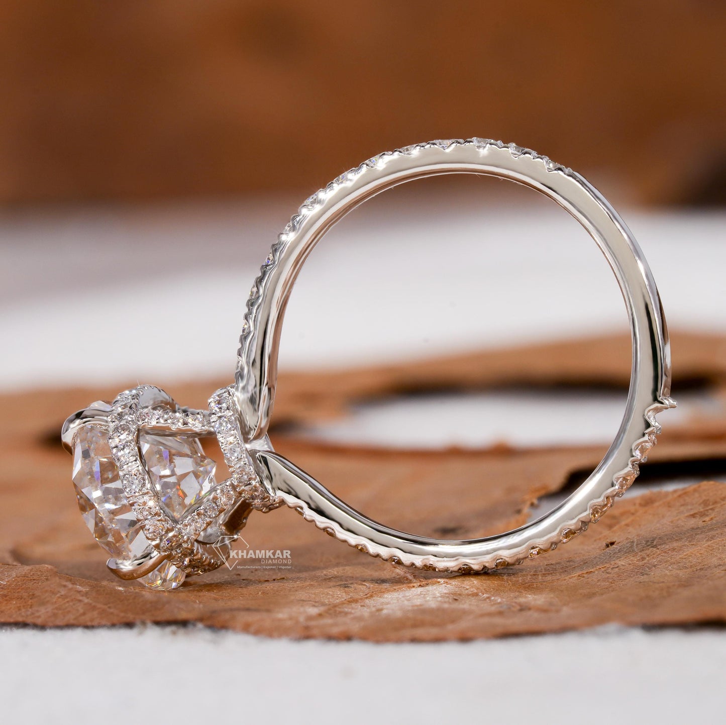 5CT Oval Lab Grown Diamond Hidden Halo Engagement Ring