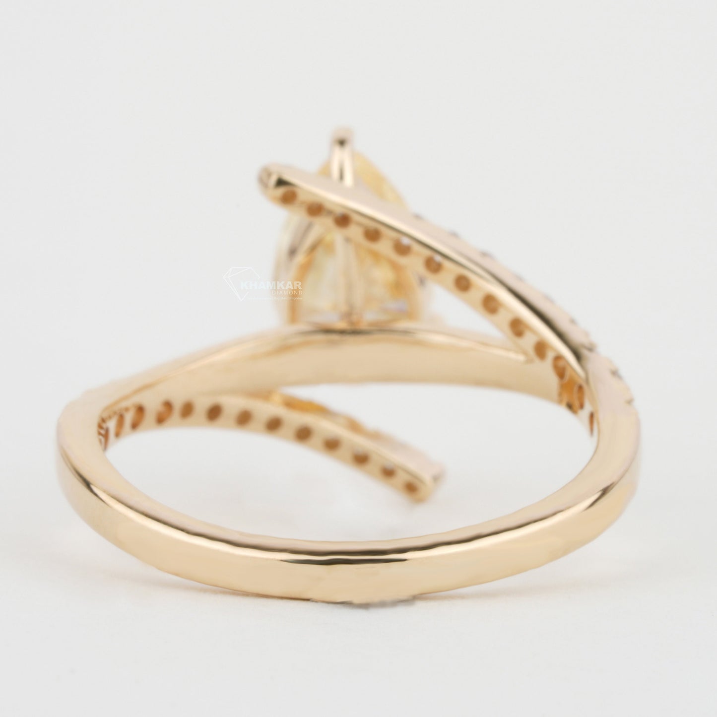 IGI Certified Yellow Pear Cut Lab Diamond Ring Bypass Wedding Ring