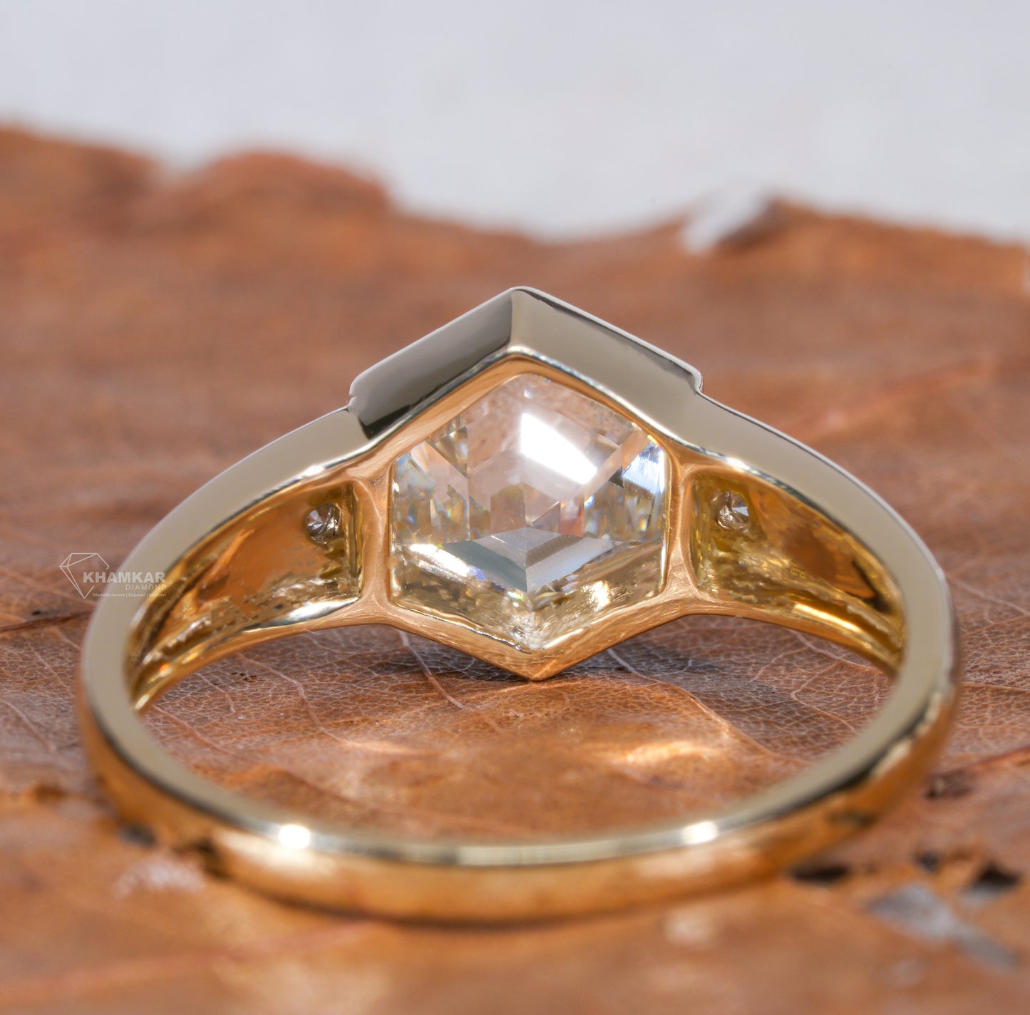 1CT Hexagon Step Cut Lab Diamond | Bezel Wedding Ring for Her