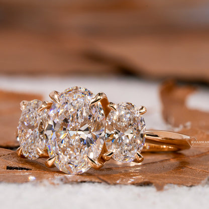 Oval Cut Lab Diamond Three Stone Engagement Ring for Her