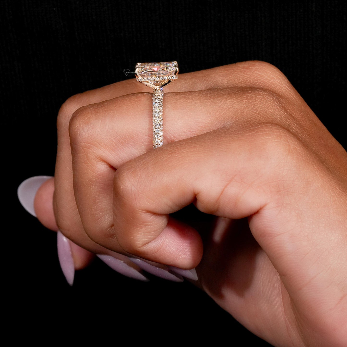 IGI Certified Radiant Cut Lab Diamond Engagement Ring Pave Wedding Ring