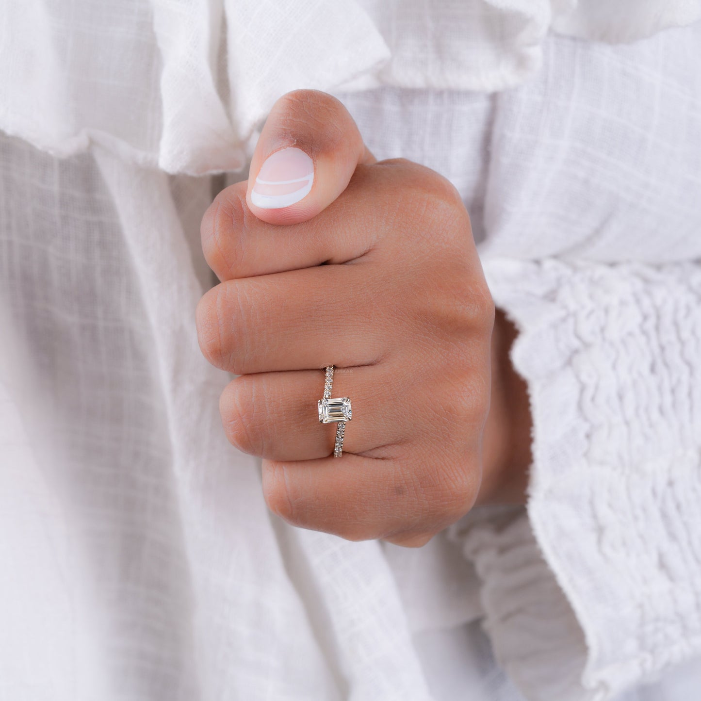 Emerald Cut 1CT Lab Grown Diamond Ring – Pave Claw Setting