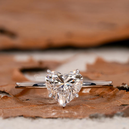 1.00CT Heart Lab  Diamond Engagement Ring – Hidden Halo Solitaire Ring for Her