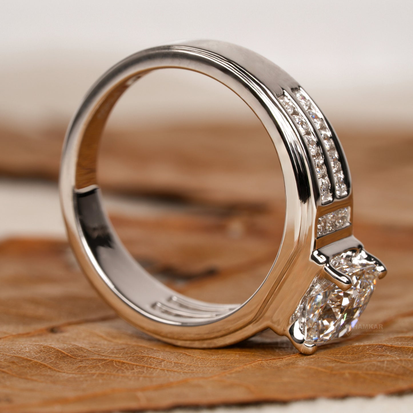 1.50 TCW Cushion Lab Diamond Men's Ring – 950 Platinum Engraved Band