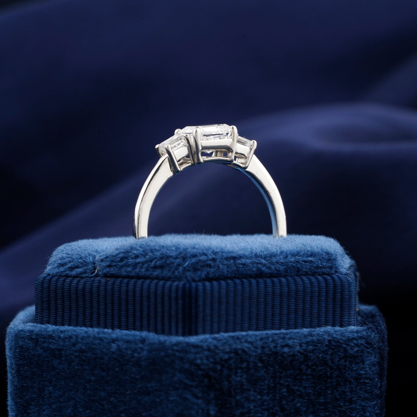 1CT Asscher Cut Lab Grown Diamond Three Stone Engagement Ring